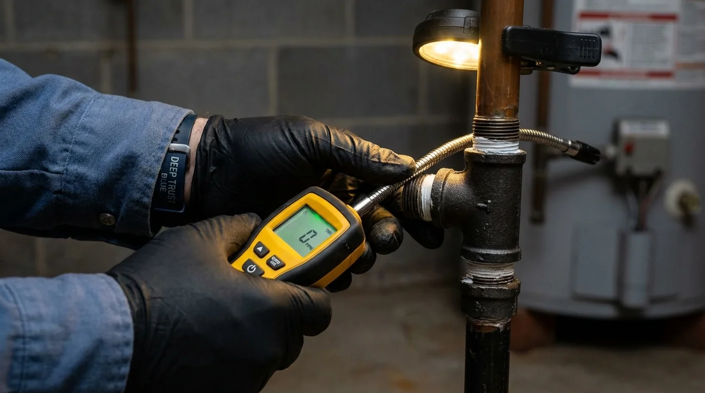 Gas leak detection with electronic sniffer by Johns Plumbing LLC in Moberly