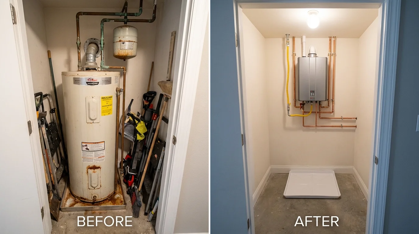 Tank water heater versus wall-mounted tankless unit comparison for Moberly, MO homeowners