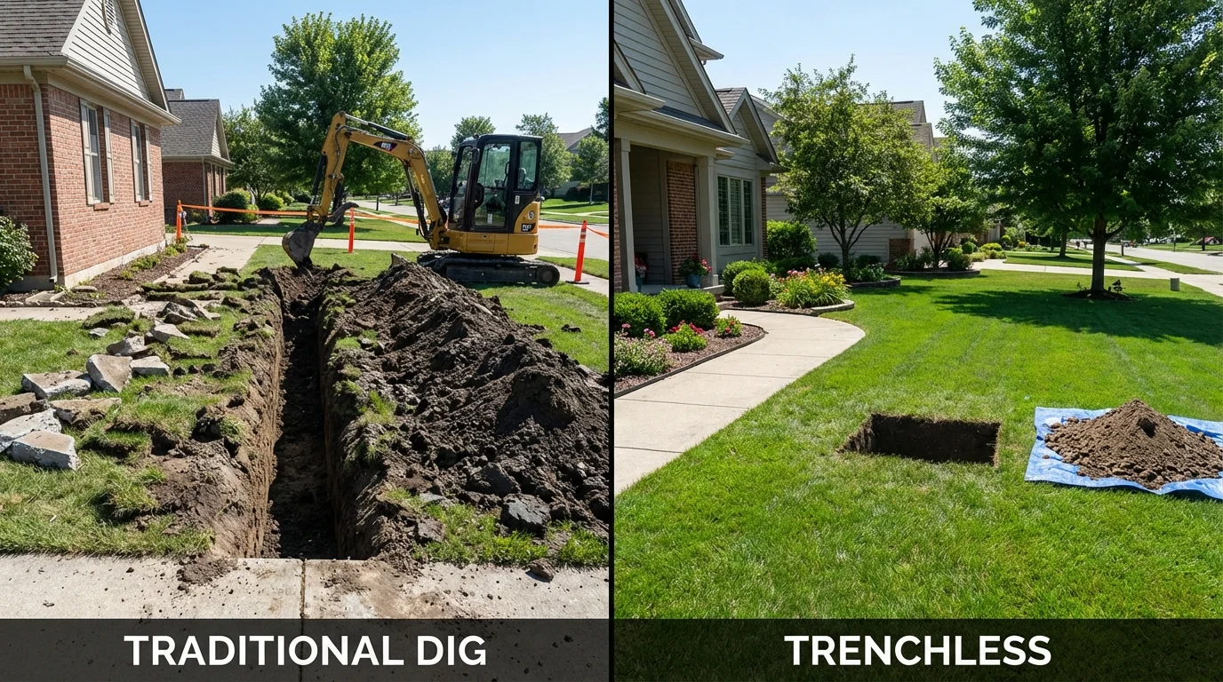 Trenchless sewer repair with minimal yard damage versus traditional excavation in Moberly, MO
